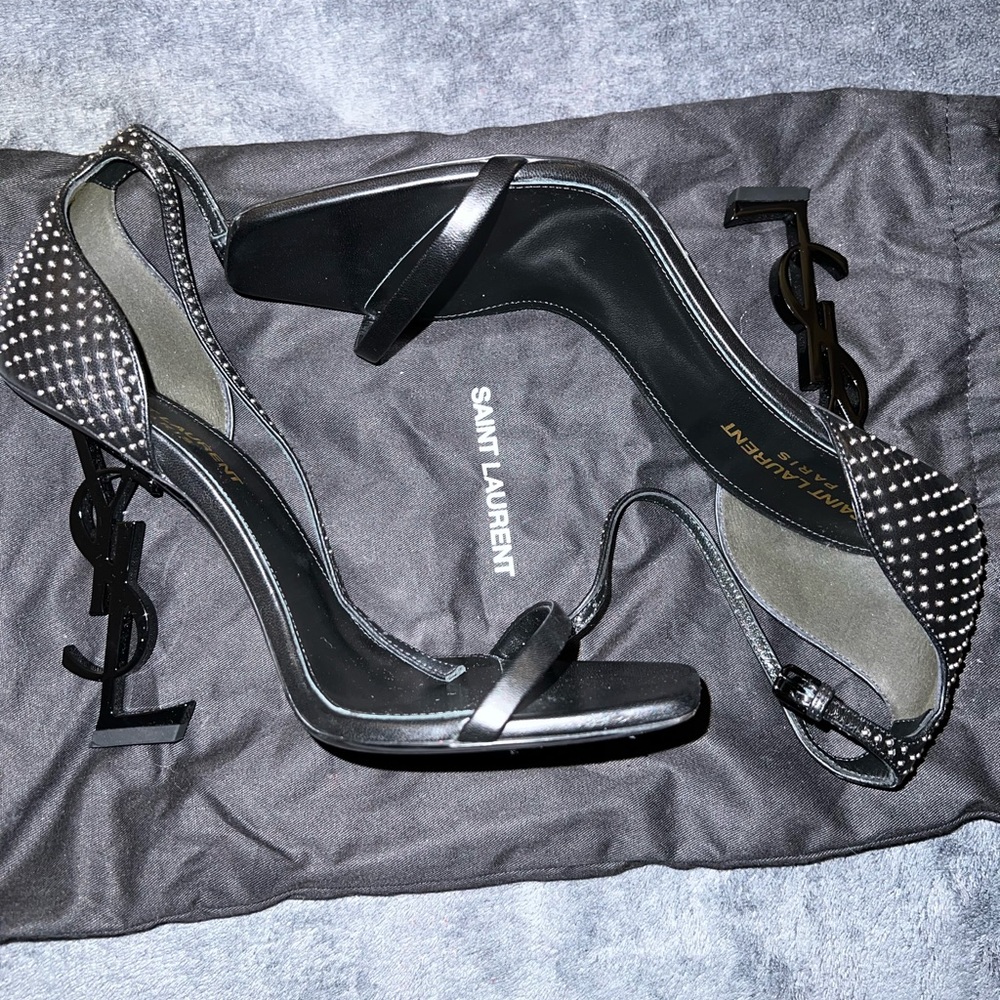 YSL black heel sandals